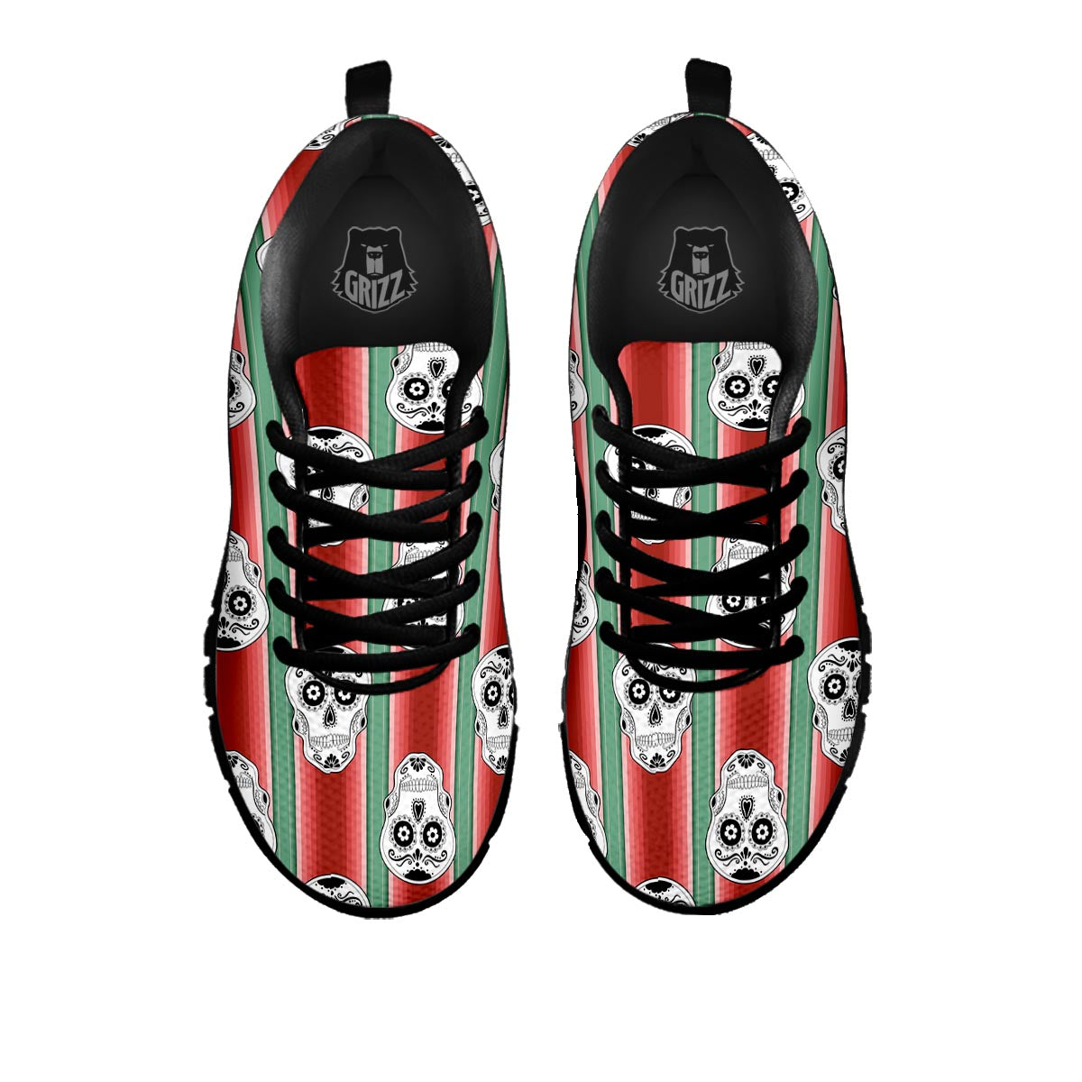 Mexican Serape Sugar Skull Print Pattern Black Sneaker-grizzshop