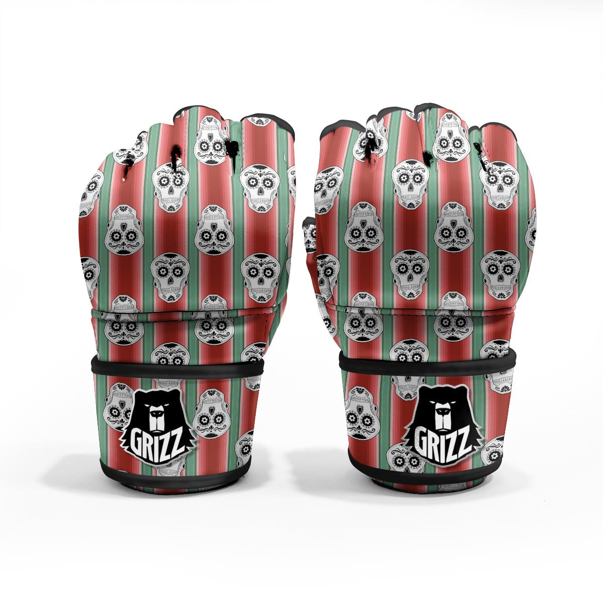 Mexican Serape Sugar Skull Print Pattern MMA Gloves-grizzshop