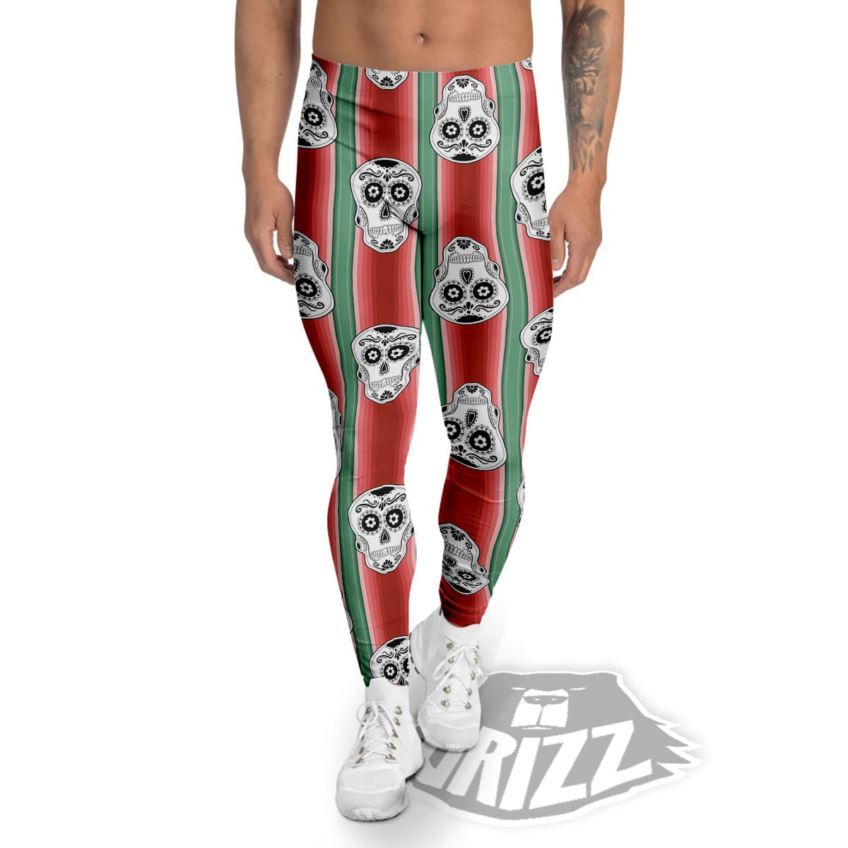 Mexican Serape Sugar Skull Print Pattern Men's Leggings-grizzshop