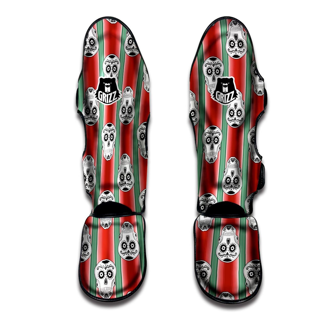 Mexican Serape Sugar Skull Print Pattern Muay Thai Shin Guards-grizzshop