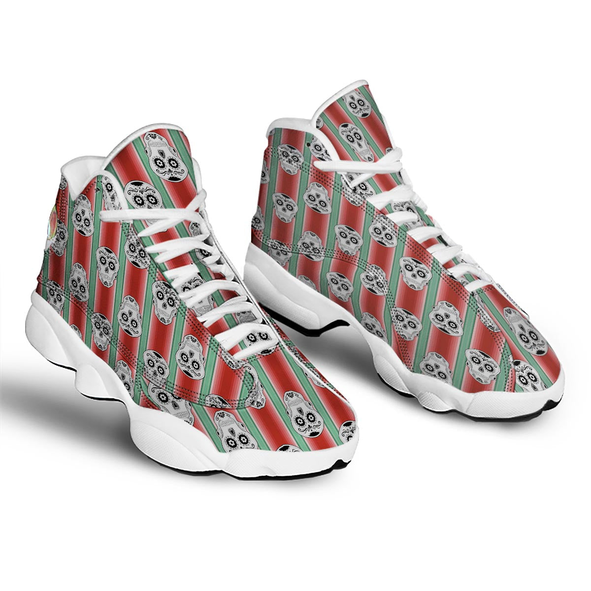 Mexican Serape Sugar Skull Print Pattern White Basketball Shoes-grizzshop