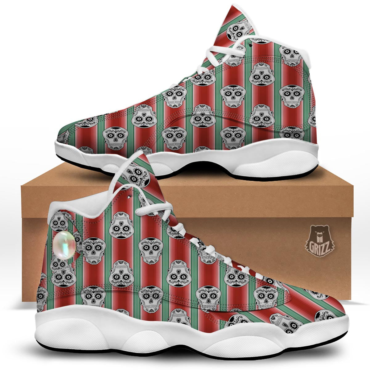 Mexican Serape Sugar Skull Print Pattern White Basketball Shoes-grizzshop