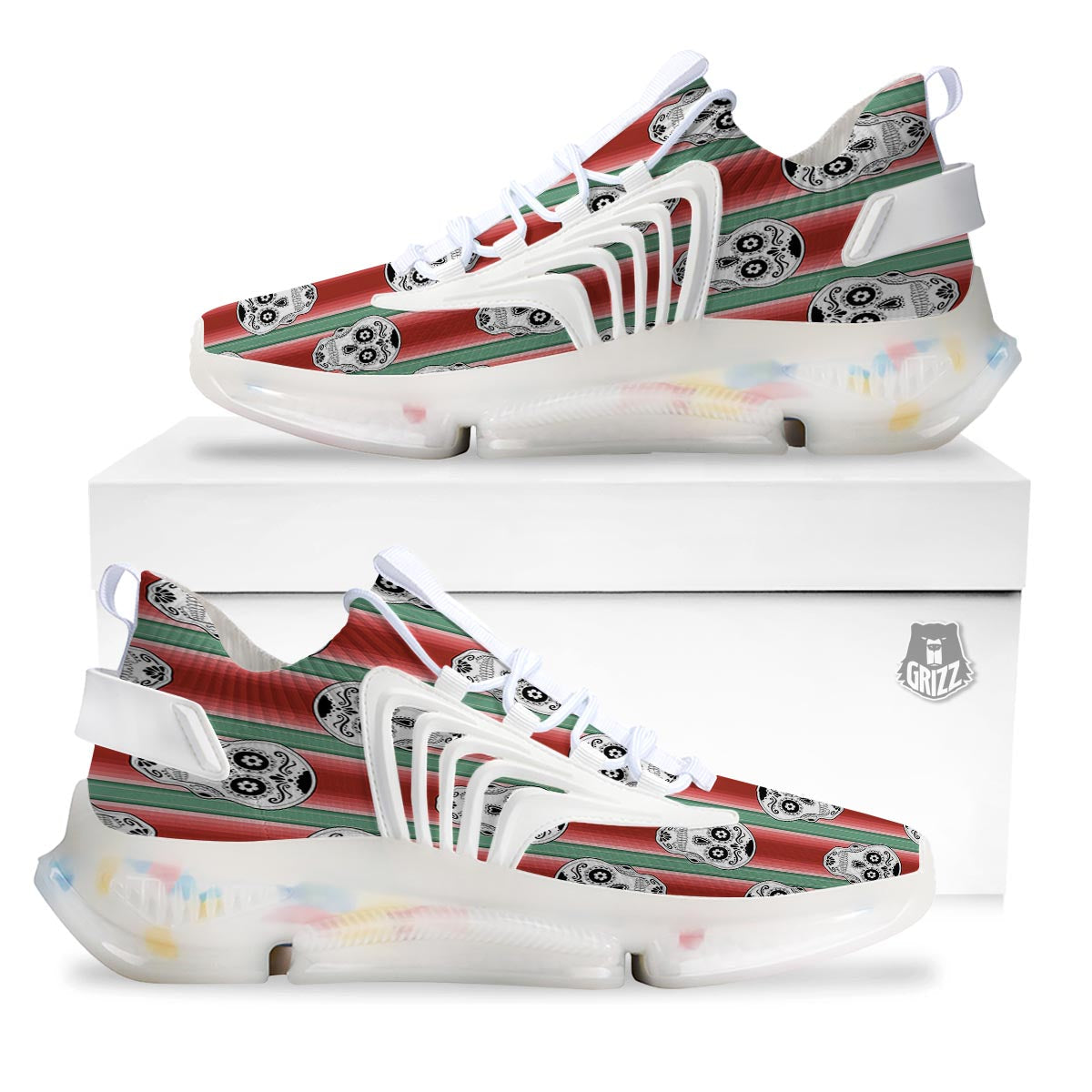 Mexican Serape Sugar Skull Print Pattern White Gym Shoes-grizzshop