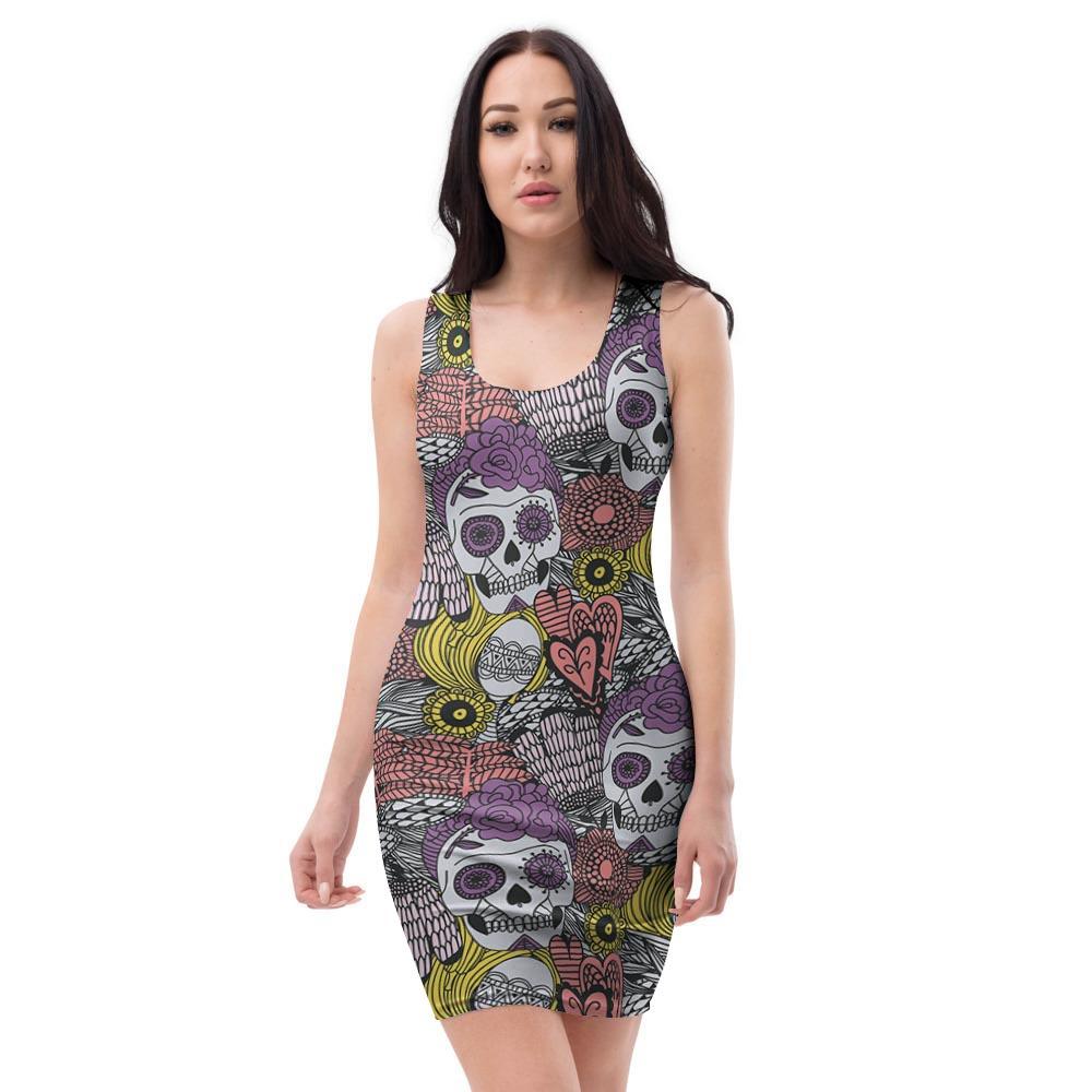 Mexican Skull Bodycon Dress-grizzshop