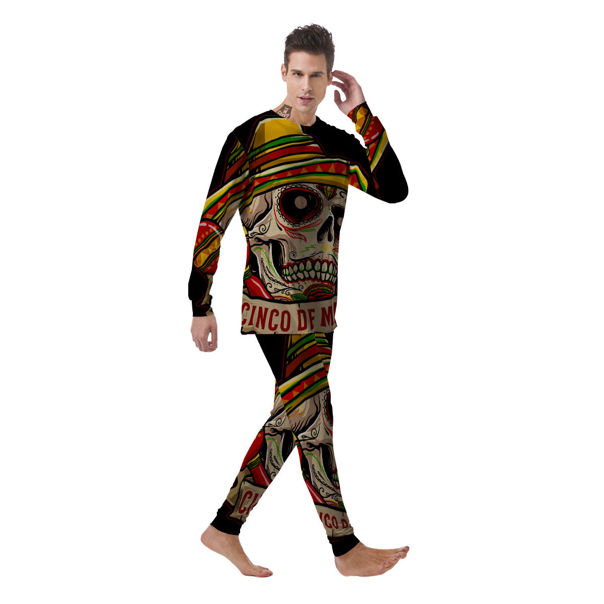 Mexican Skull Cinco de Mayo Print Men's Pajamas-grizzshop