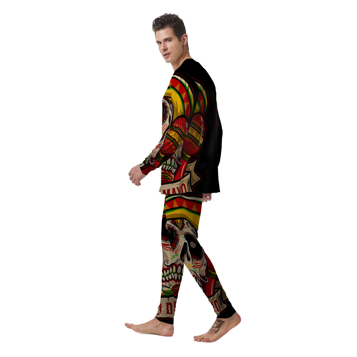 Mexican Skull Cinco de Mayo Print Men's Pajamas-grizzshop