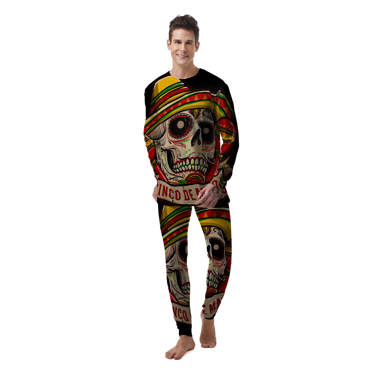 Mexican Skull Cinco de Mayo Print Men's Pajamas-grizzshop