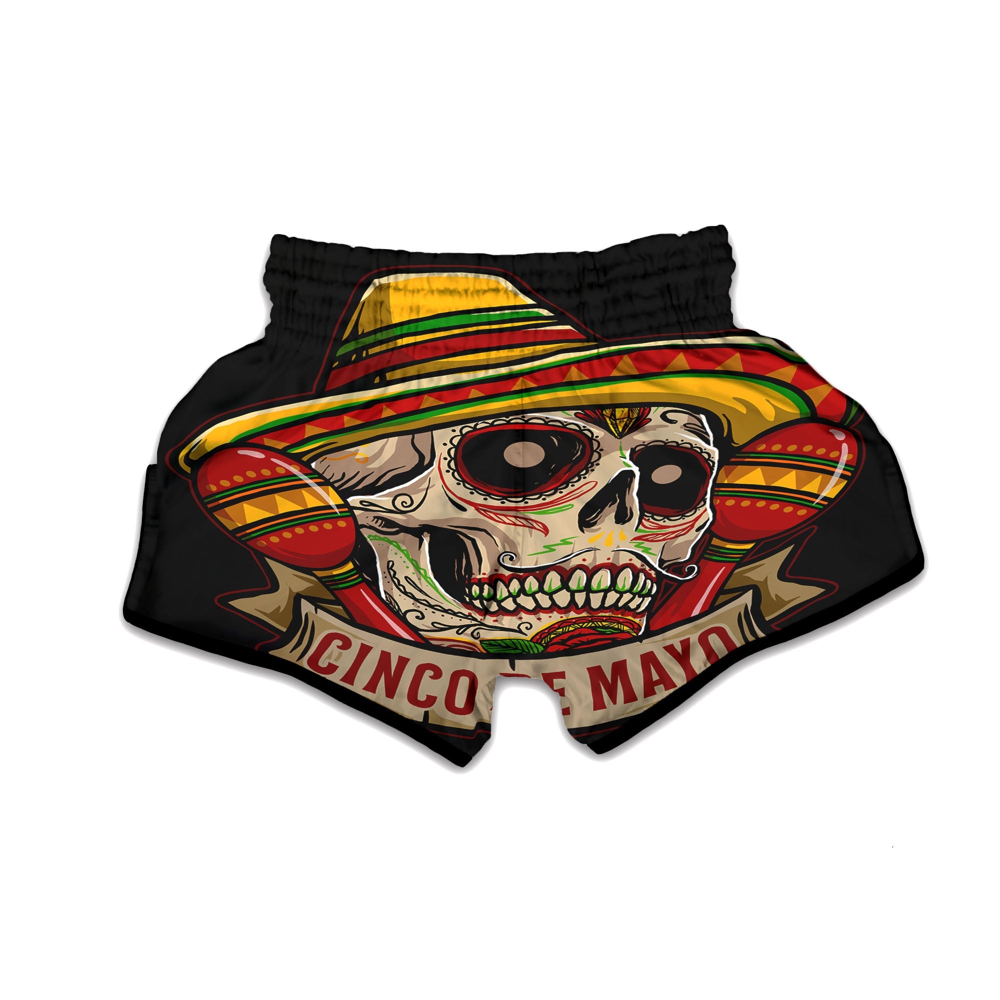 Mexican Skull Cinco de Mayo Print Muay Thai Boxing Shorts-grizzshop