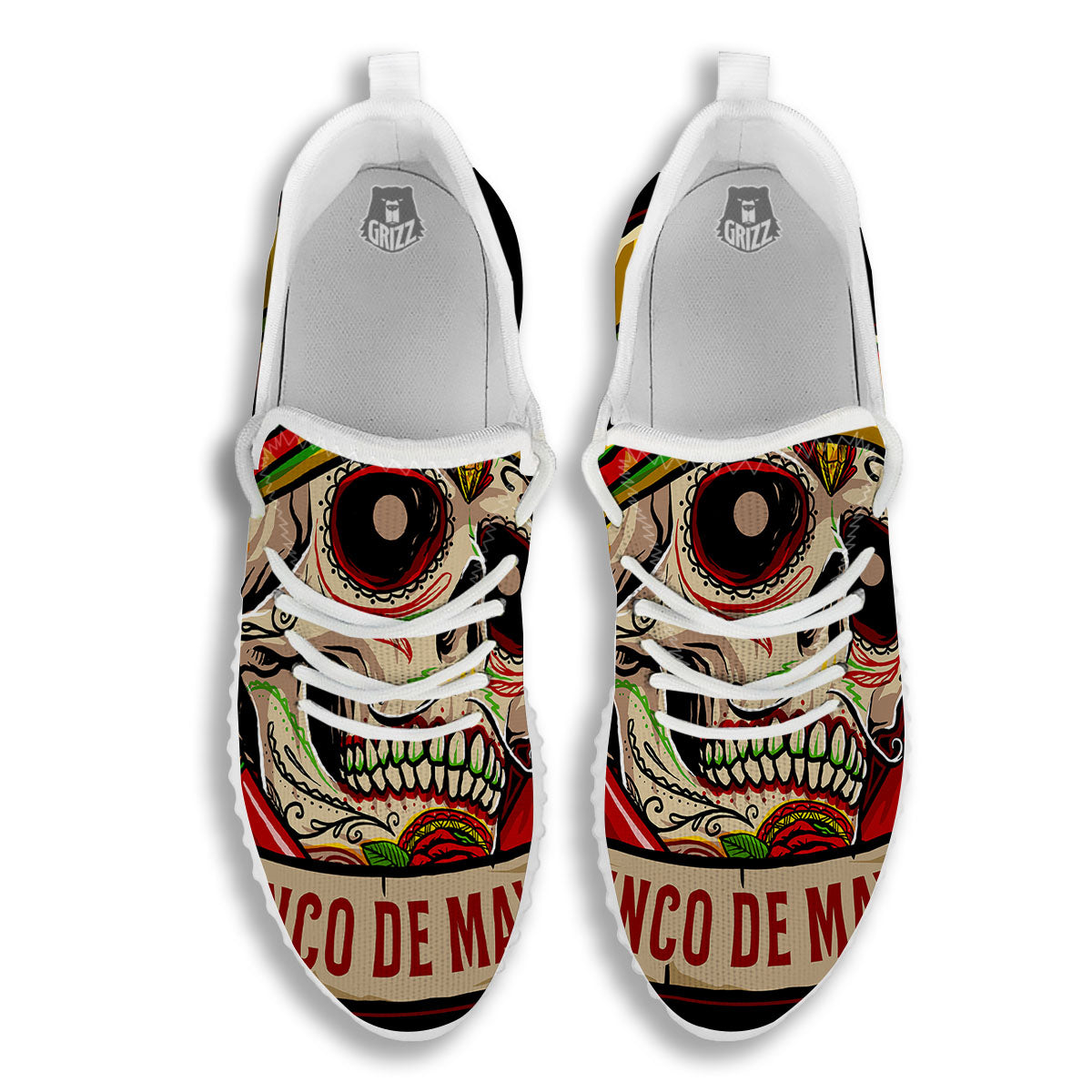 Mexican Skull Cinco de Mayo Print White Walking Shoes-grizzshop