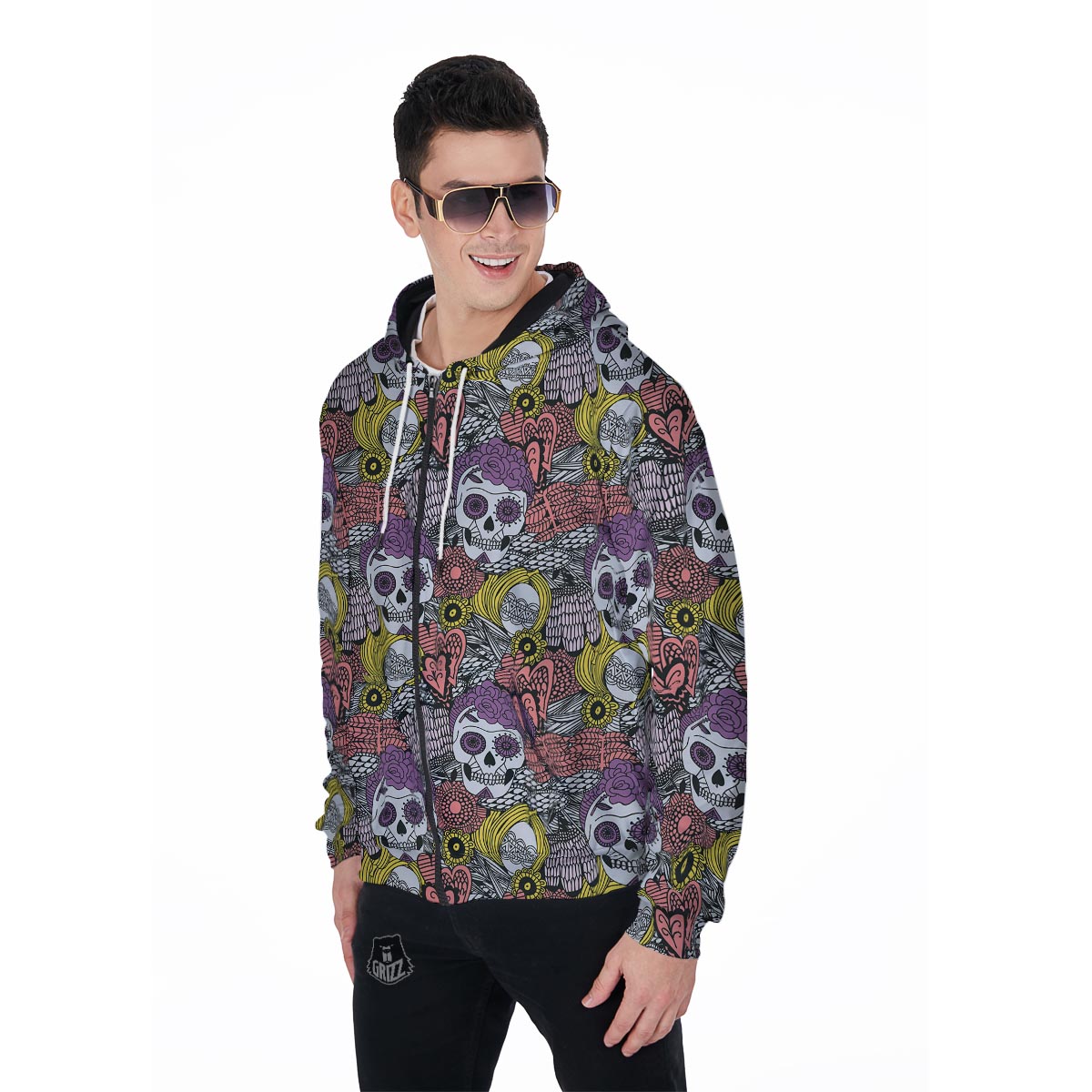 Mexican Skull Men's Zip Up Hoodie-grizzshop