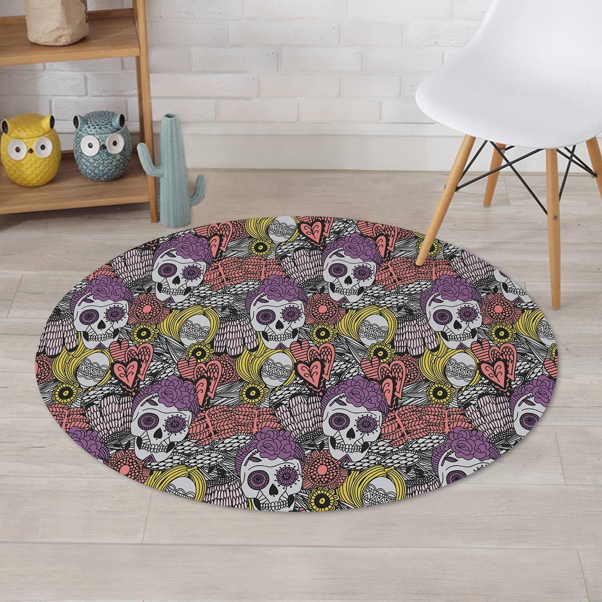 Mexican Skull Round Rug-grizzshop