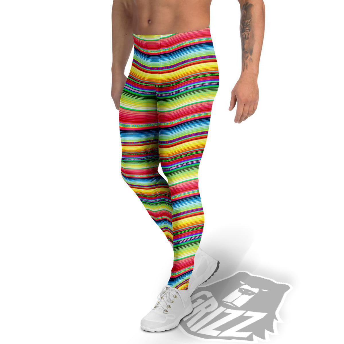 Mexican Stripe Cinco De Mayo Print Men's Leggings-grizzshop