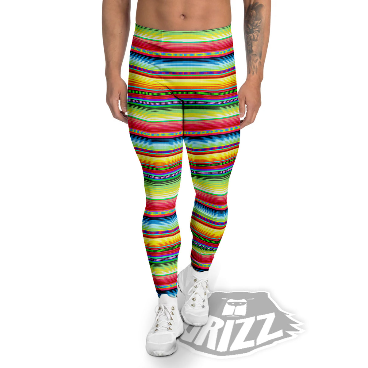 Mexican Stripe Cinco De Mayo Print Men's Leggings-grizzshop
