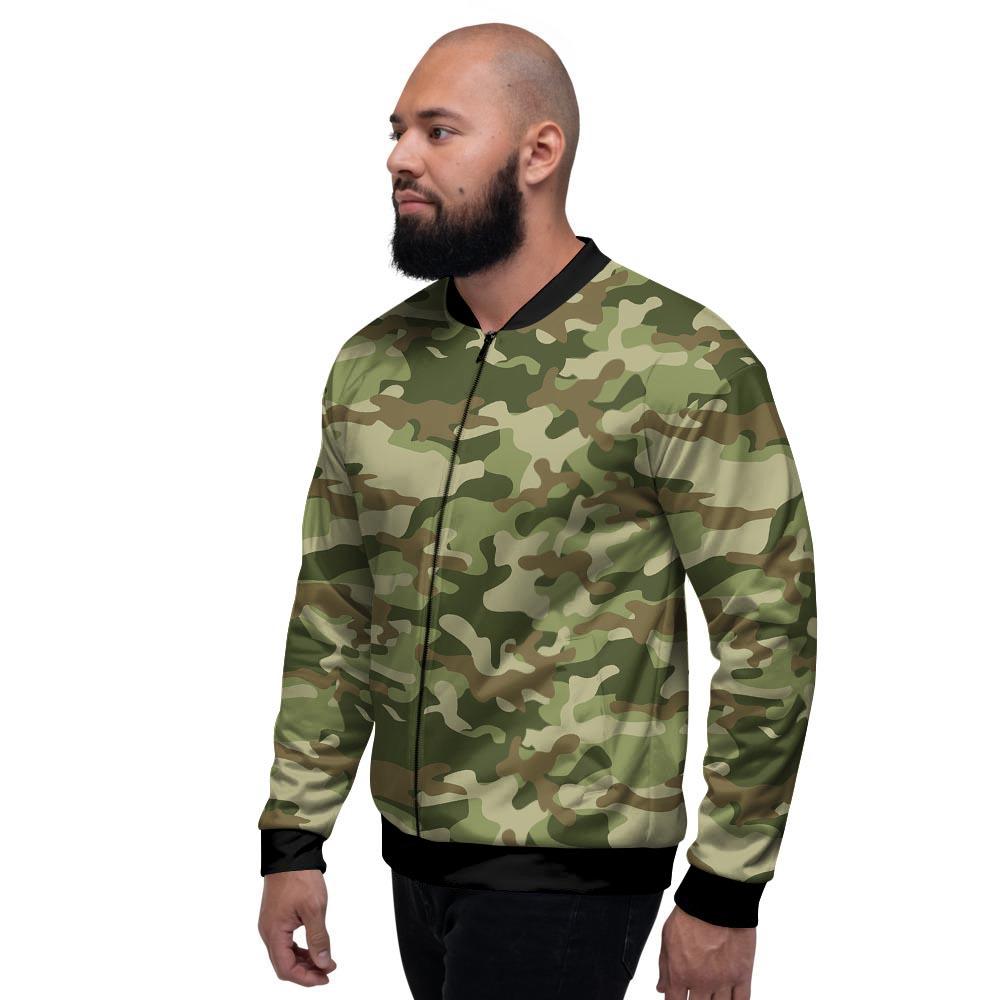 Military Green Camo Print Men's Bomber Jacket-grizzshop