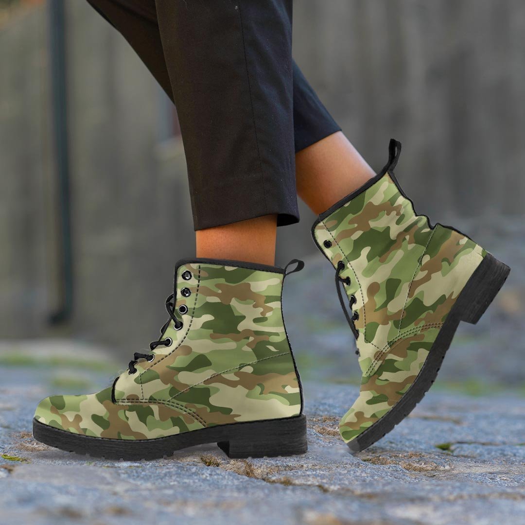 Military Green Camo Print Men's Boots-grizzshop