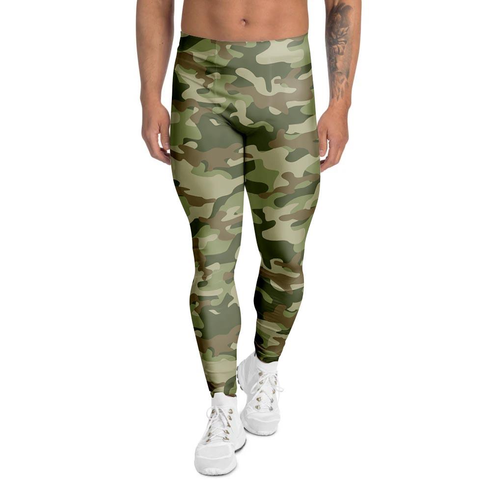 Military Green Camo Print Men's Leggings-grizzshop