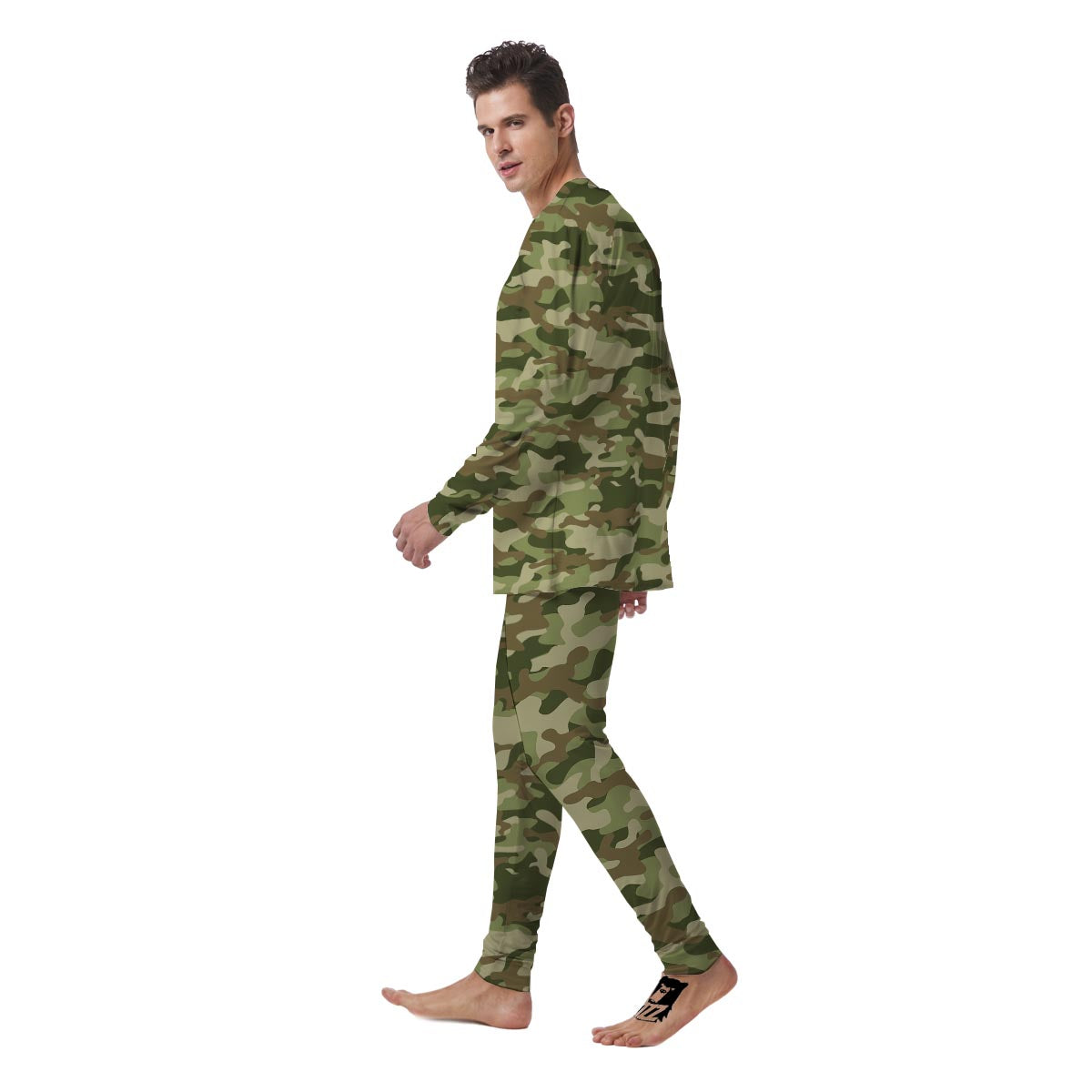 Military Green Camo Print Men's Pajamas-grizzshop