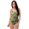 Military Green Camo Print One Piece Swimsuite-grizzshop