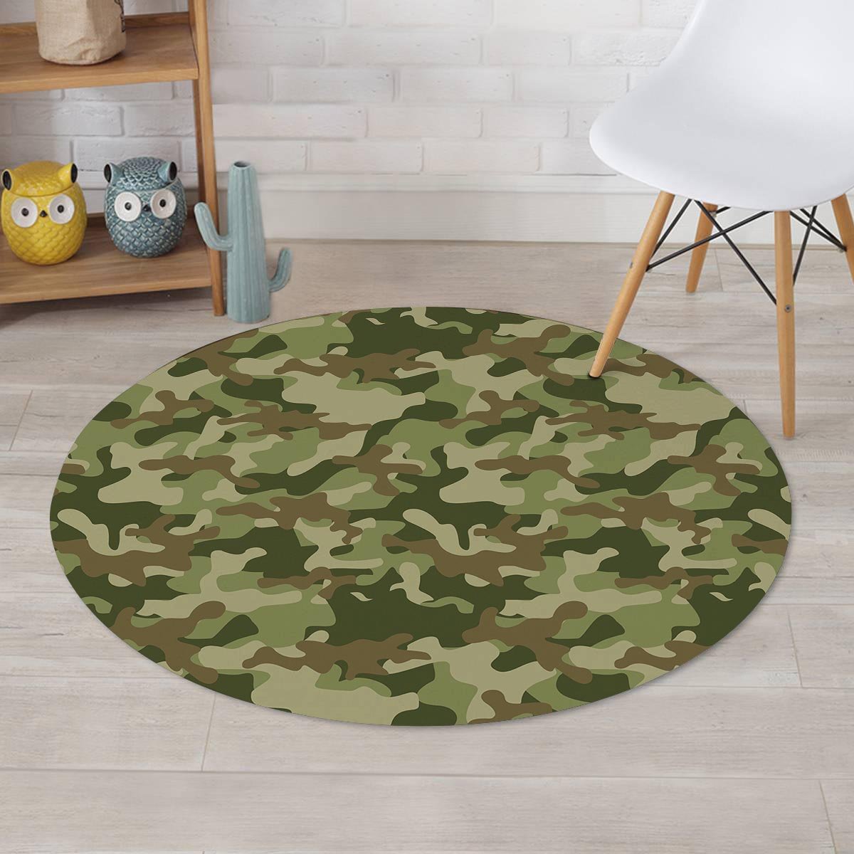 Military Green Camo Print Round Rug-grizzshop