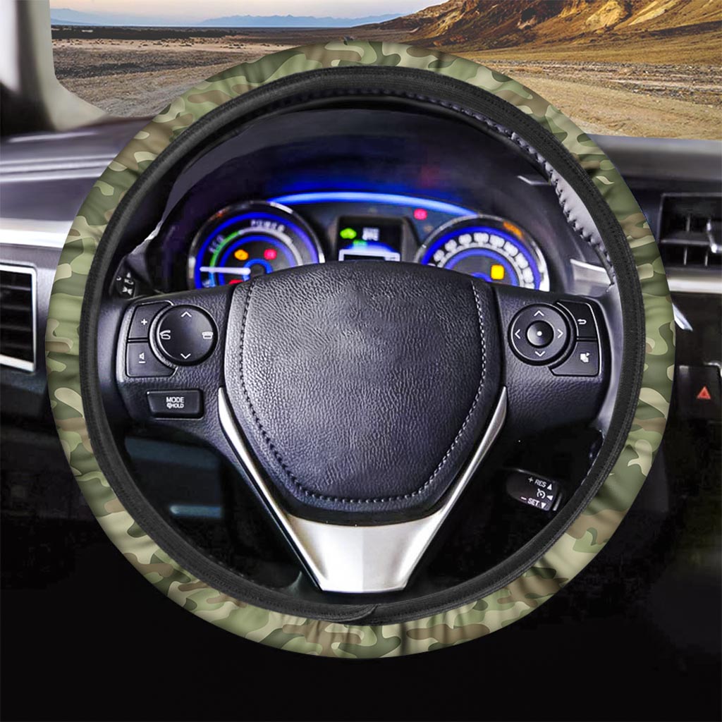 Military Green Camo Print Steering Wheel Cover-grizzshop