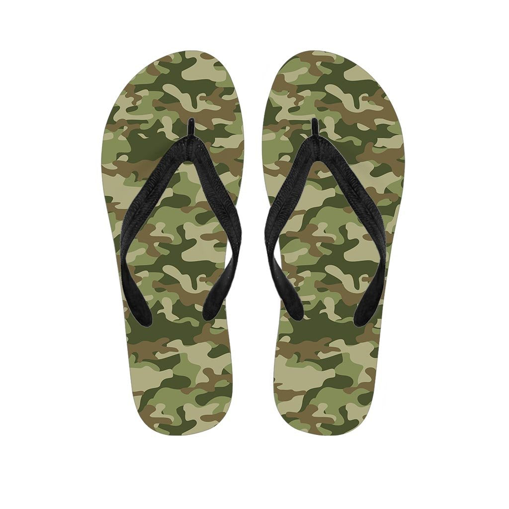 Military Green Camo Print Women's Flip Flops-grizzshop