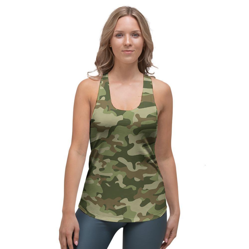 Military Green Camo Print Women's Racerback Tank Top-grizzshop