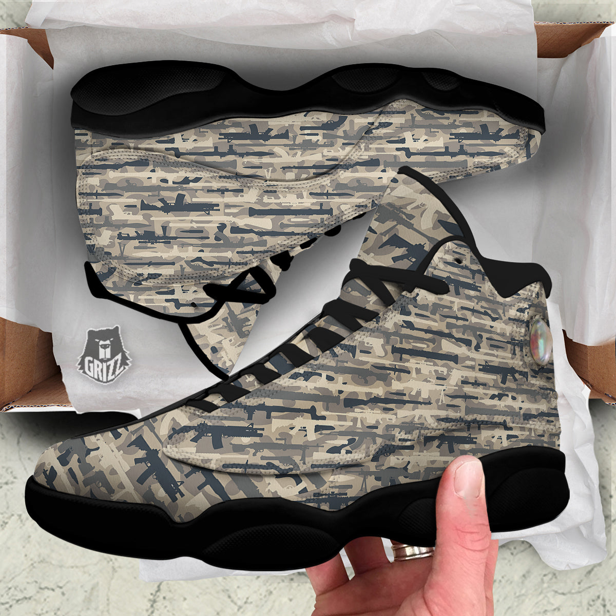 Military Gun Air Force Camo Print Black Basketball Shoes-grizzshop