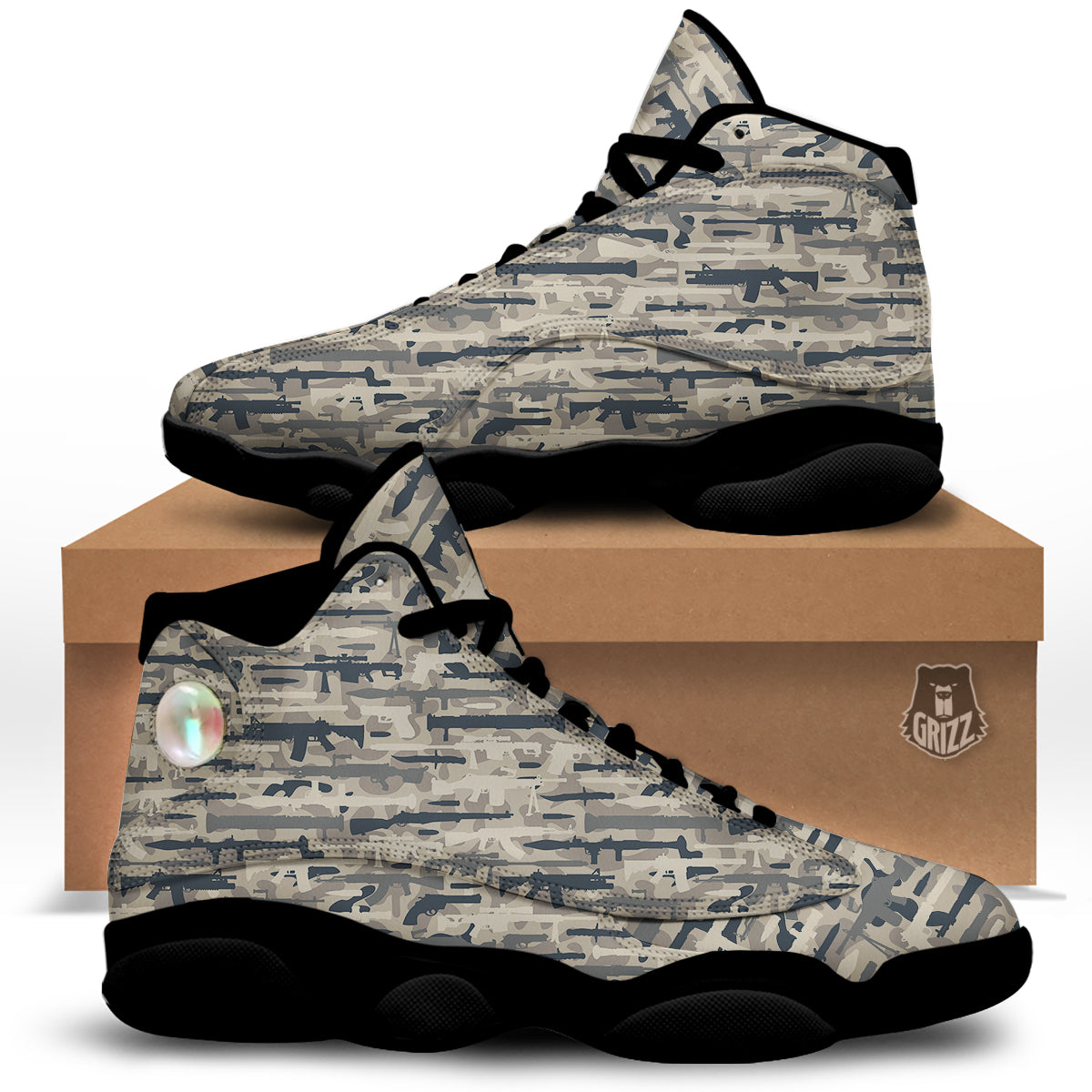 Military Gun Air Force Camo Print Black Basketball Shoes-grizzshop
