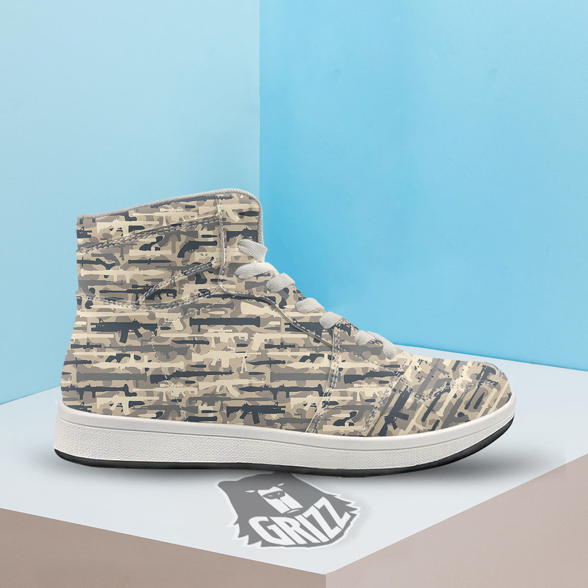 Military Gun Air Force Camo Print High Top Sneakers-grizzshop