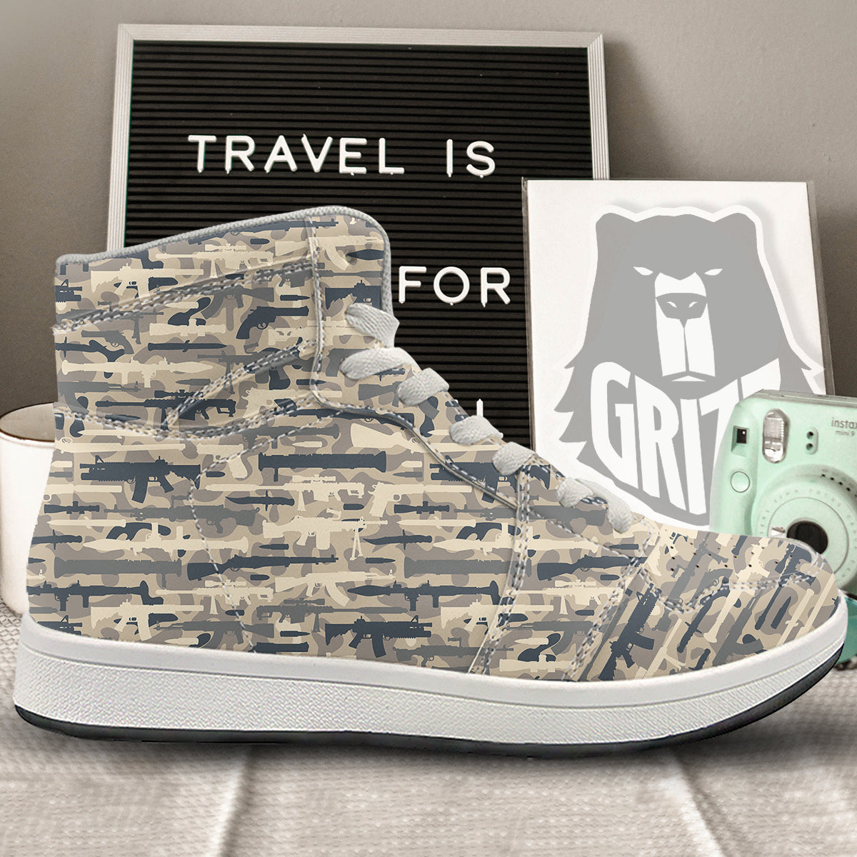Military Gun Air Force Camo Print High Top Sneakers-grizzshop