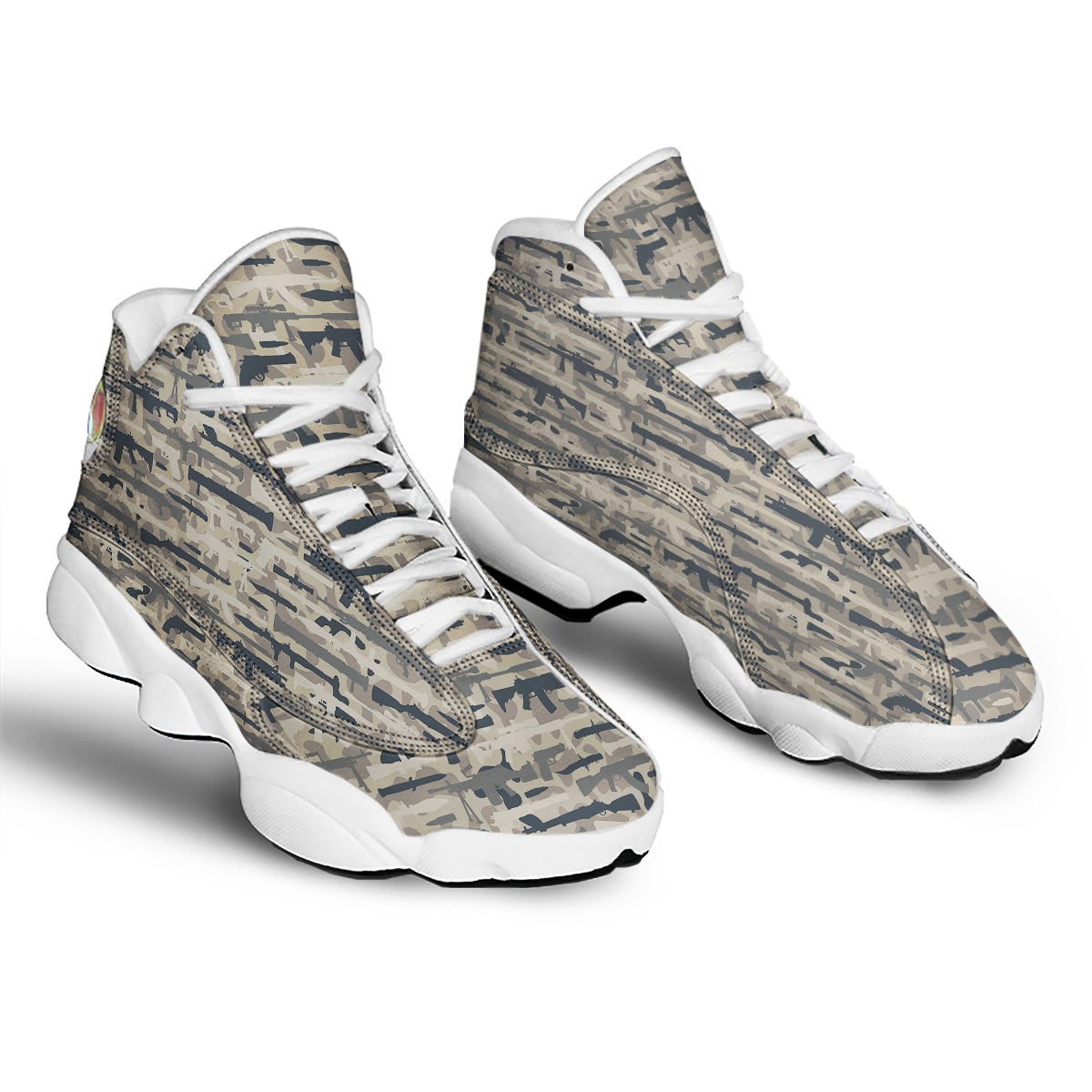 Military Gun Air Force Camo Print White Basketball Shoes-grizzshop