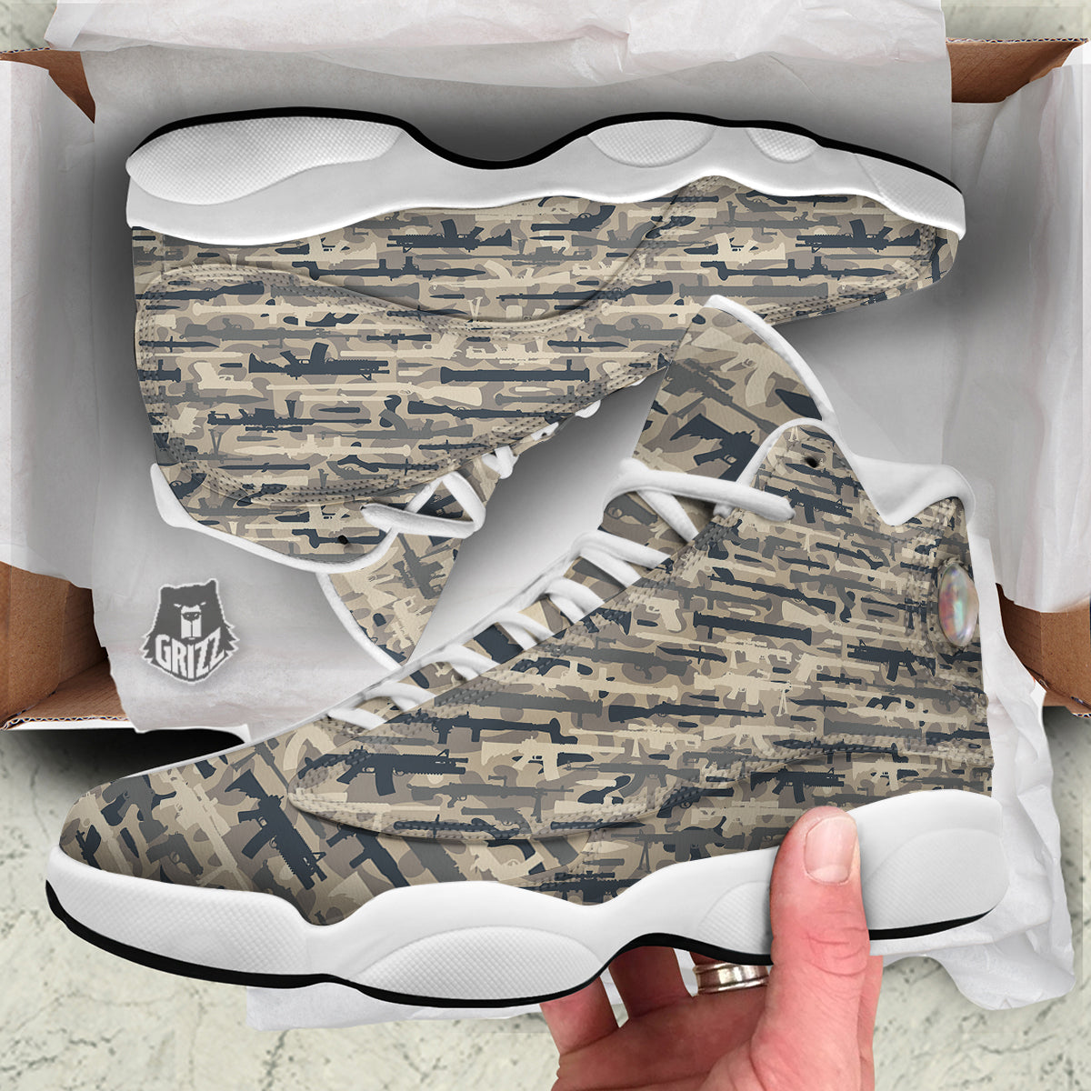 Military Gun Air Force Camo Print White Basketball Shoes-grizzshop