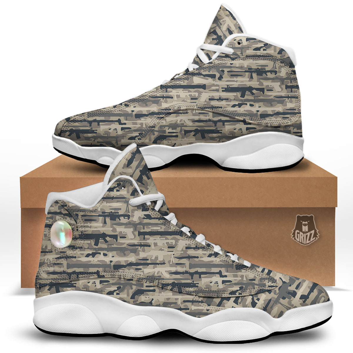 Military Gun Air Force Camo Print White Basketball Shoes-grizzshop