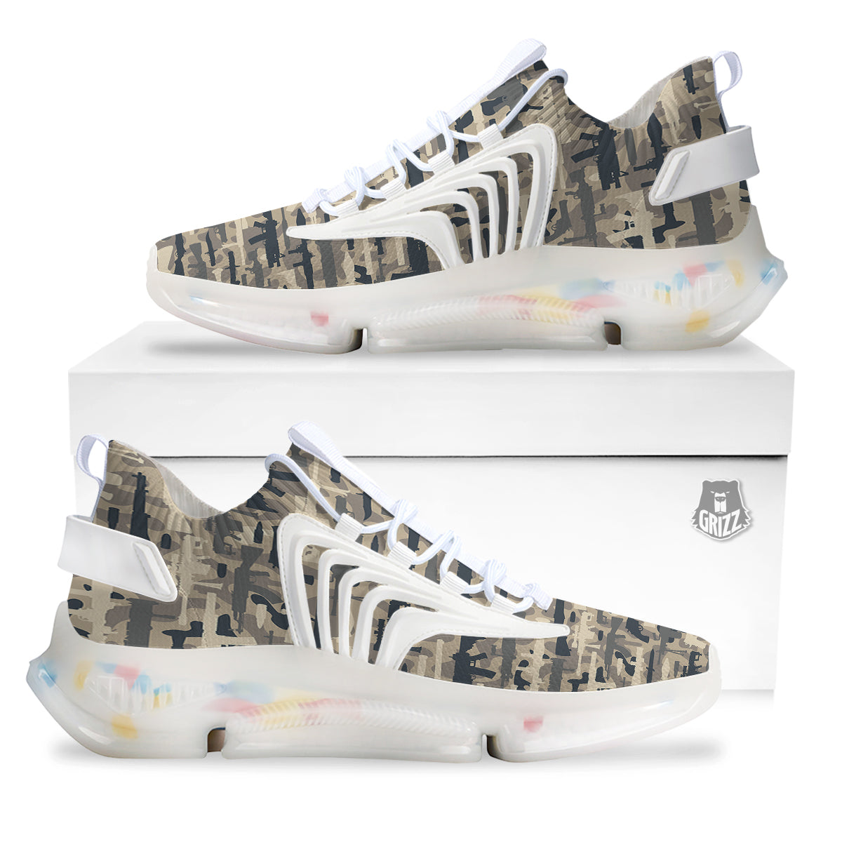 Military Gun Air Force Camo Print White Gym Shoes-grizzshop