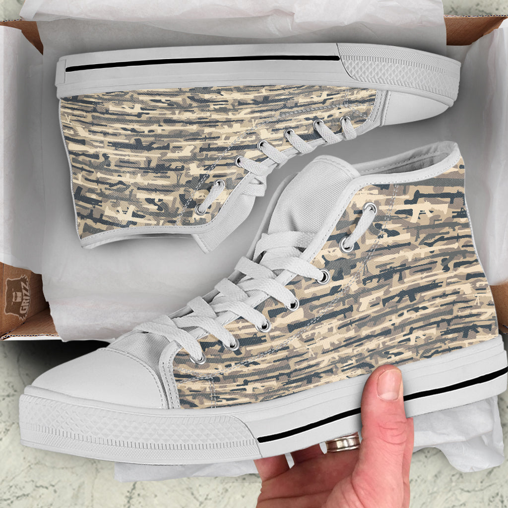 Military Gun Air Force Camo Print White High Top Shoes-grizzshop