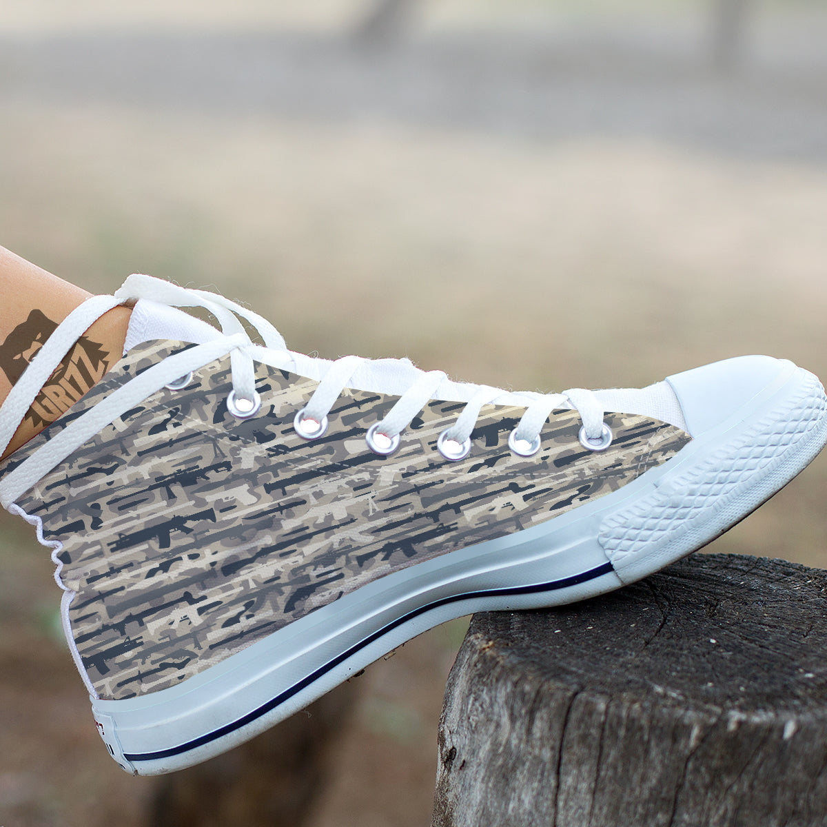 Military Gun Air Force Camo Print White High Top Shoes-grizzshop