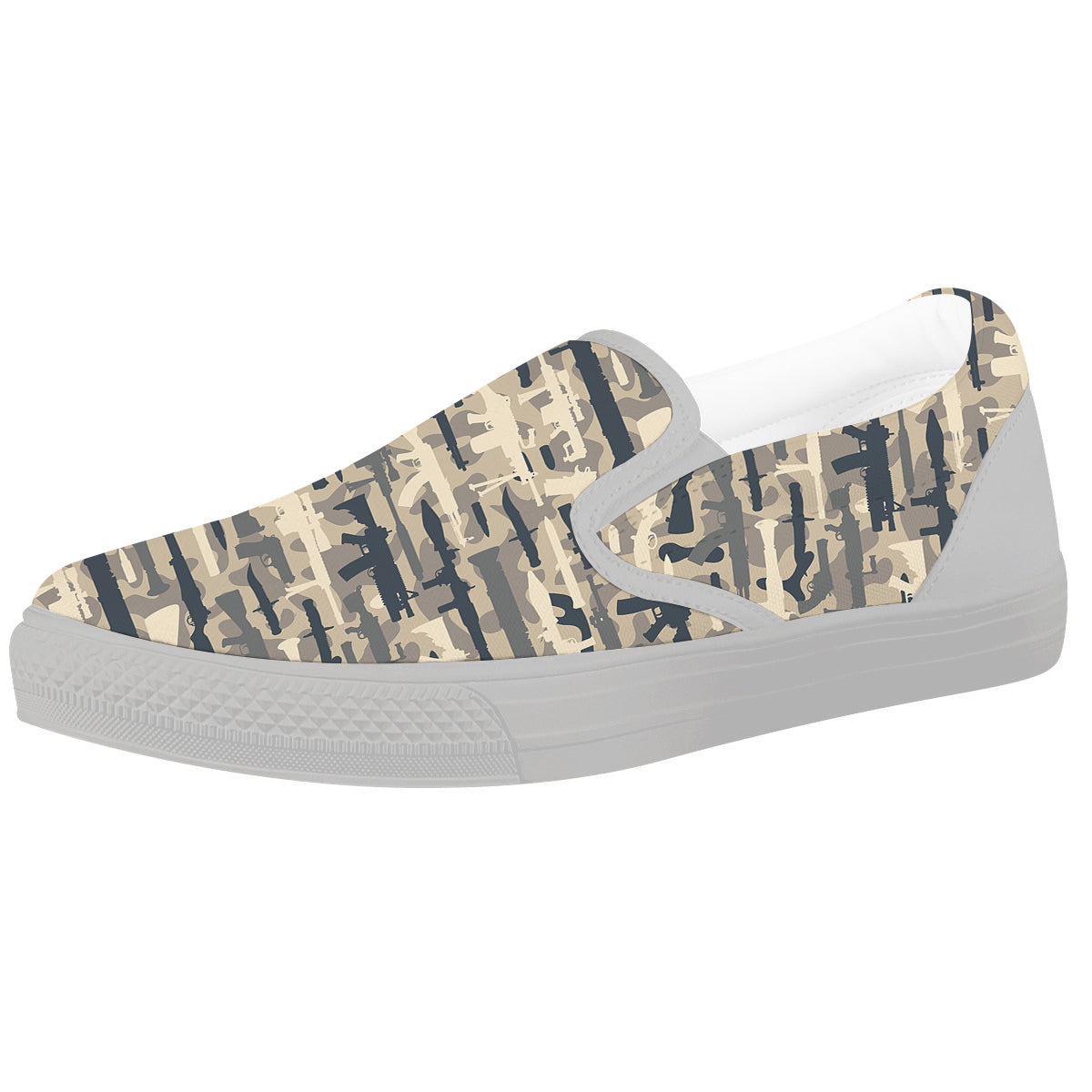 Military Gun Air Force Camo Print White Slip On Shoes-grizzshop