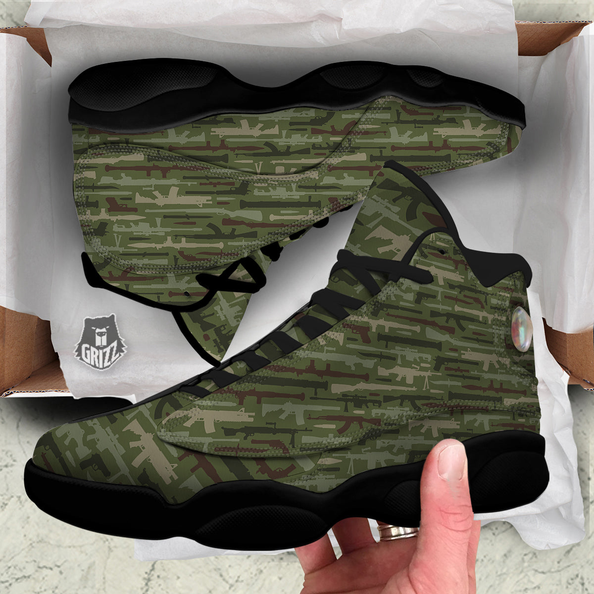 Military Gun Camo Print Black Basketball Shoes-grizzshop