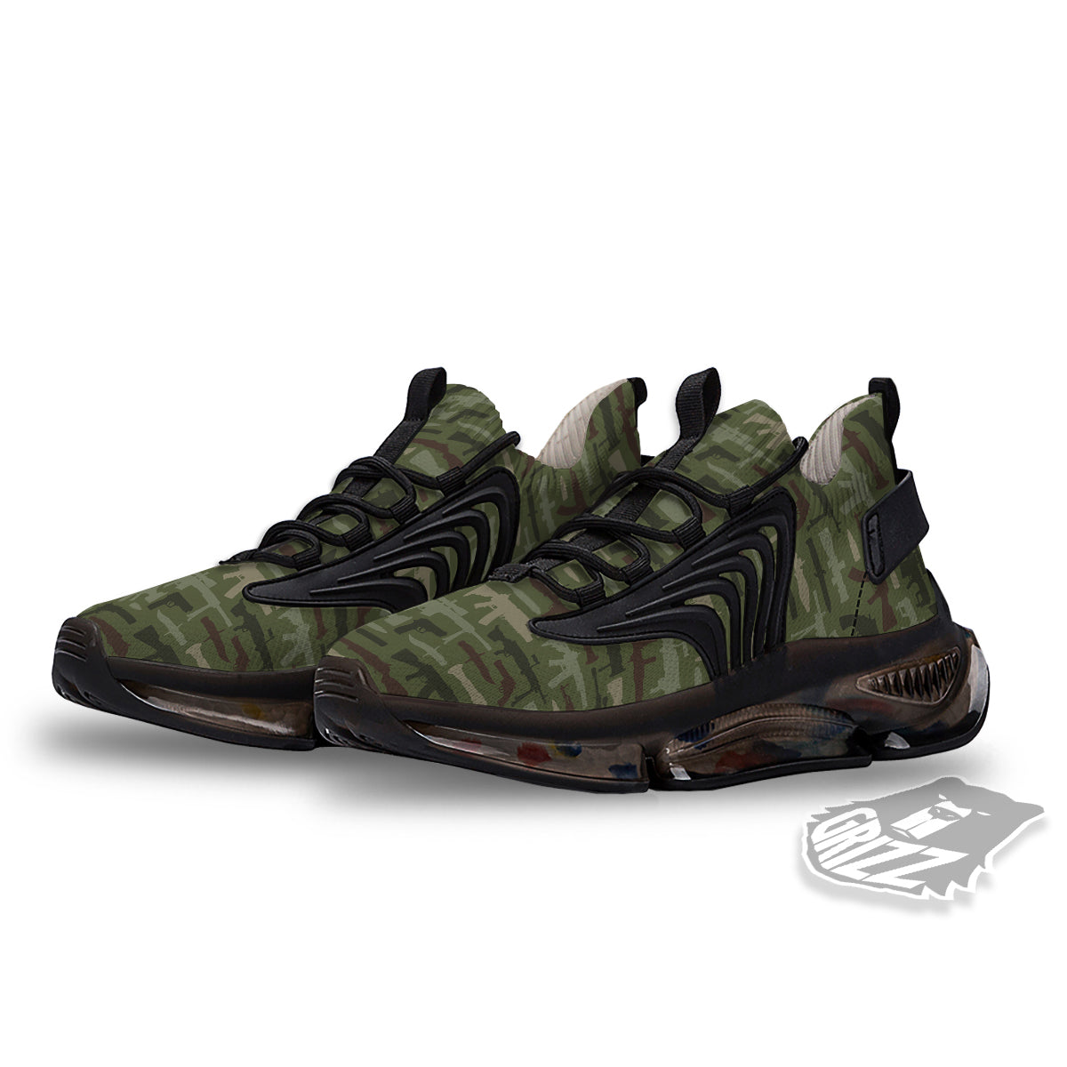 Military Gun Camo Print Black Gym Shoes-grizzshop