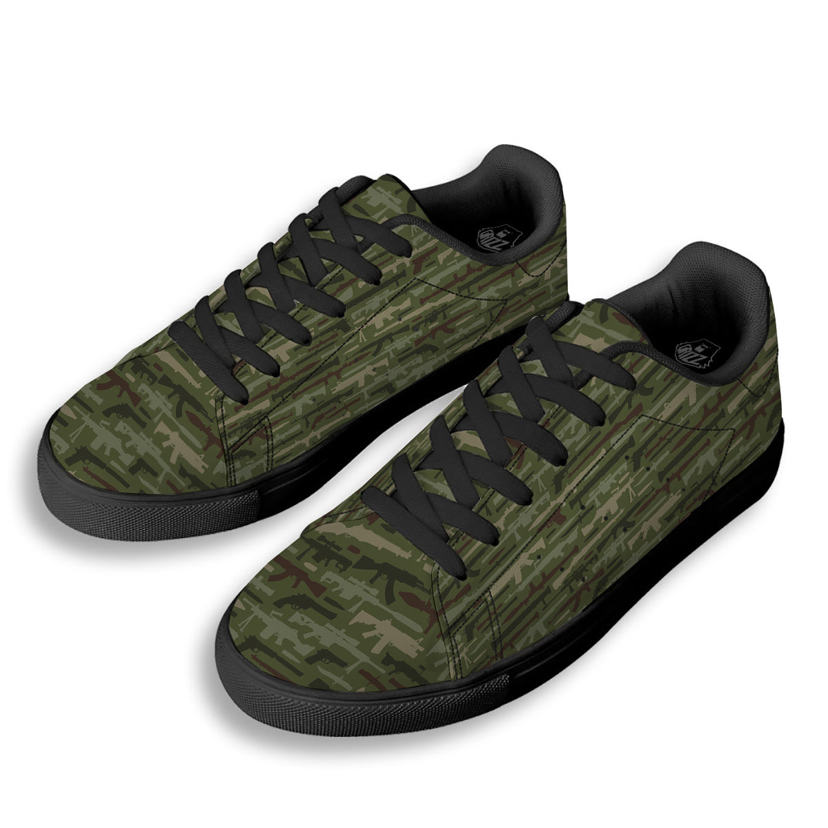 Military Gun Camo Print Black Low Top Sneakers-grizzshop