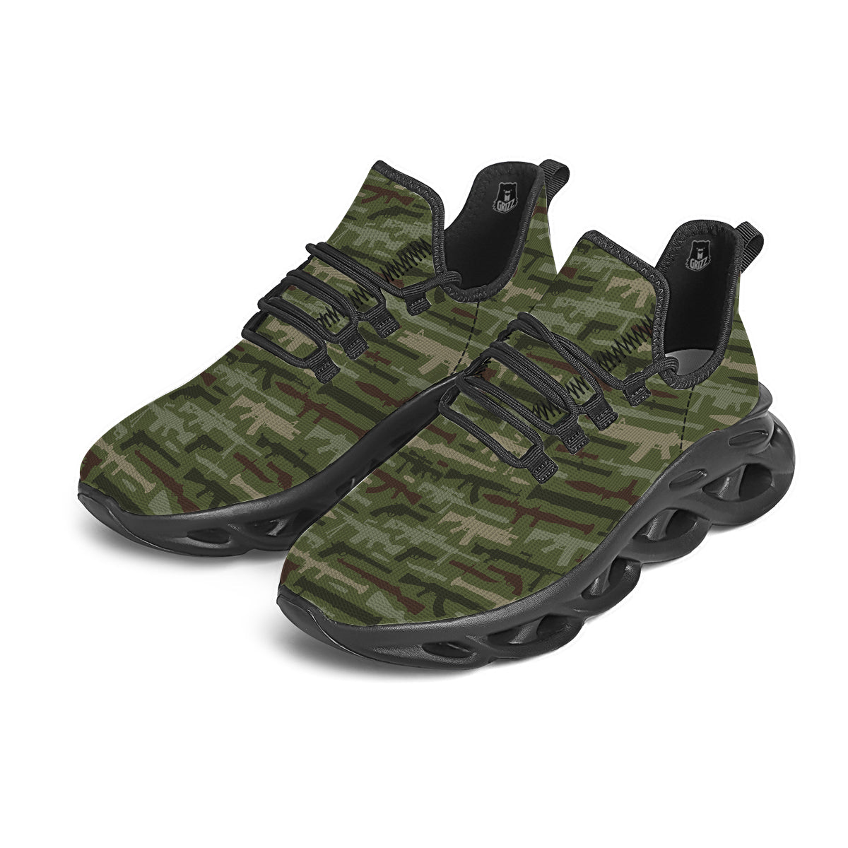Military Gun Camo Print Black Running Shoes-grizzshop