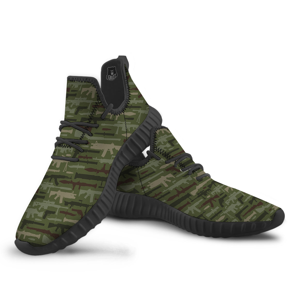 Military Gun Camo Print Black Walking Shoes-grizzshop