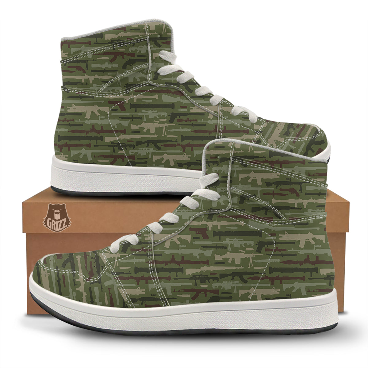 Military Gun Camo Print High Top Sneakers-grizzshop