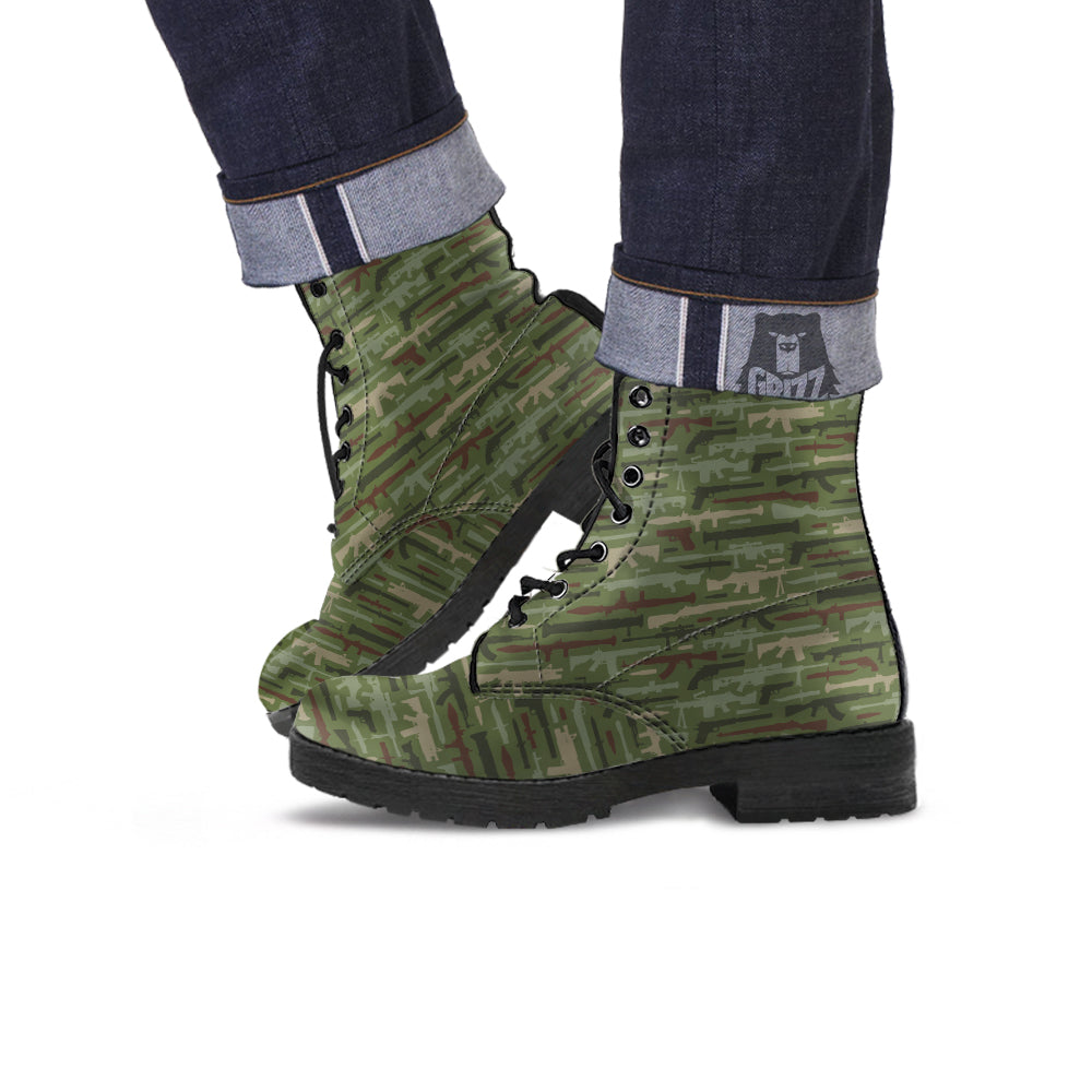 Military Gun Camo Print Leather Boots-grizzshop