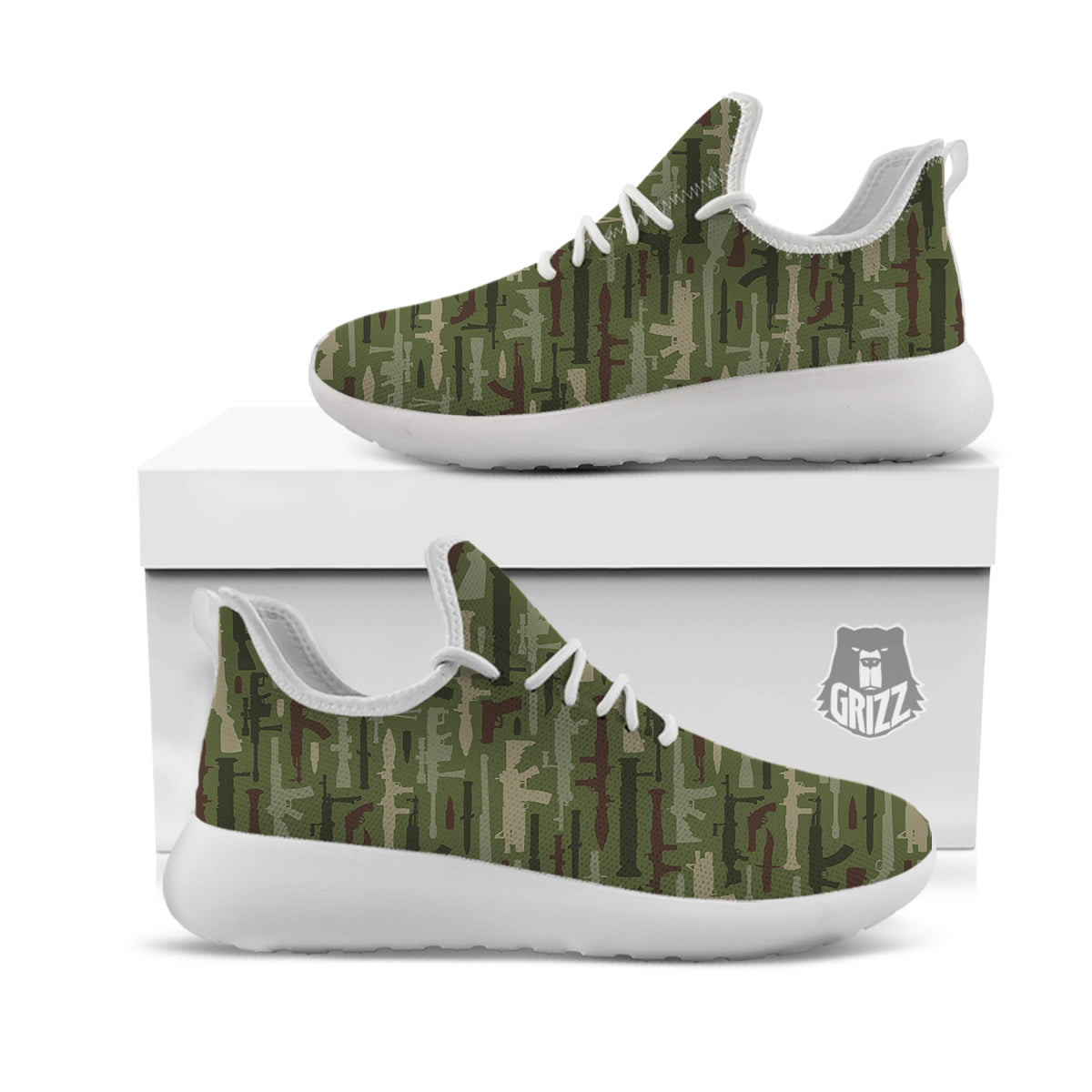 Military Gun Camo Print White Athletic Shoes-grizzshop