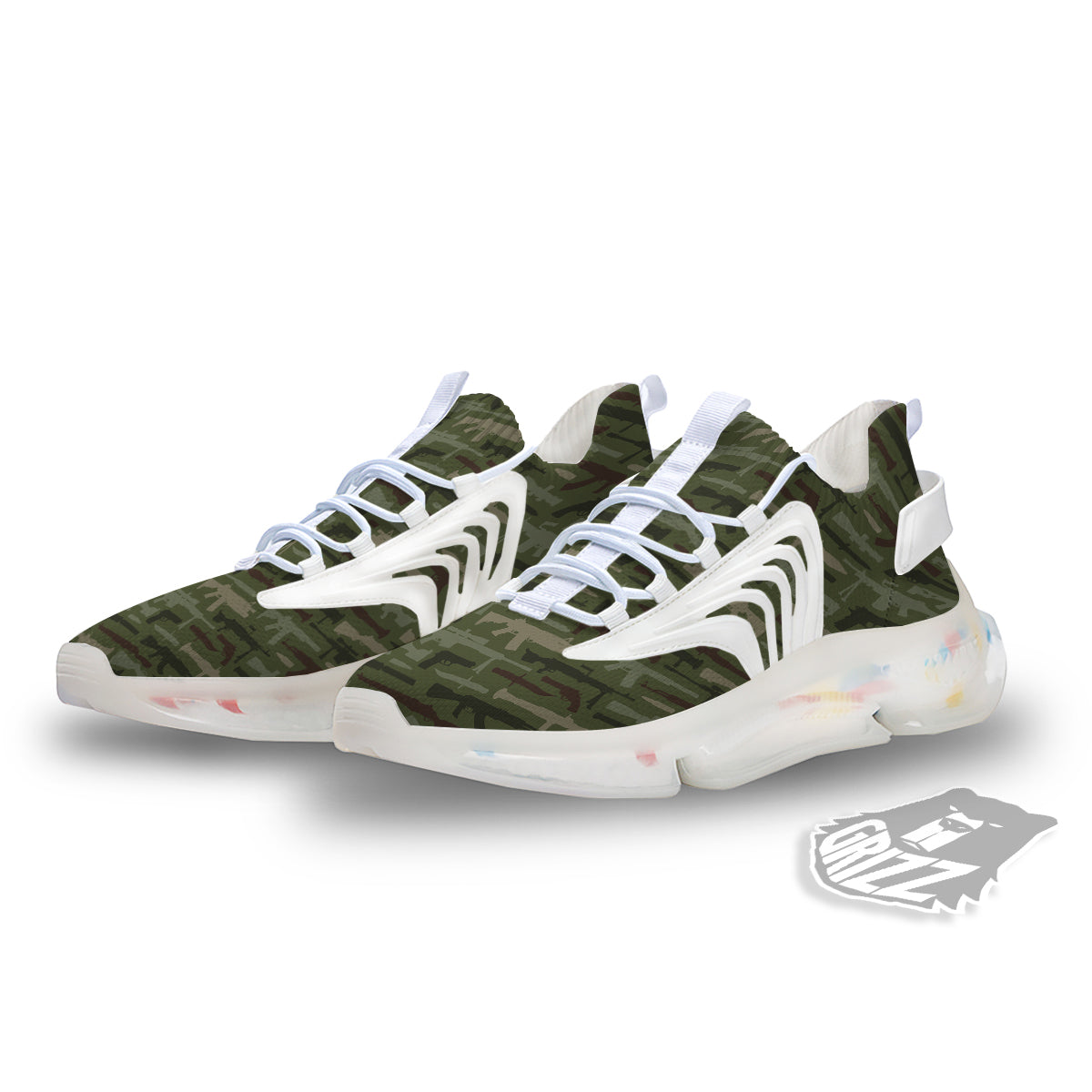 Military Gun Camo Print White Gym Shoes-grizzshop