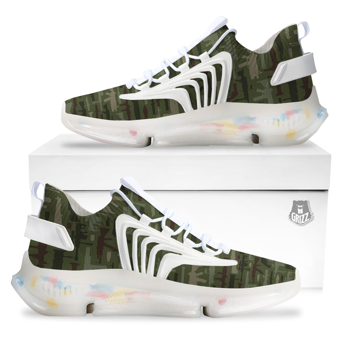 Military Gun Camo Print White Gym Shoes-grizzshop