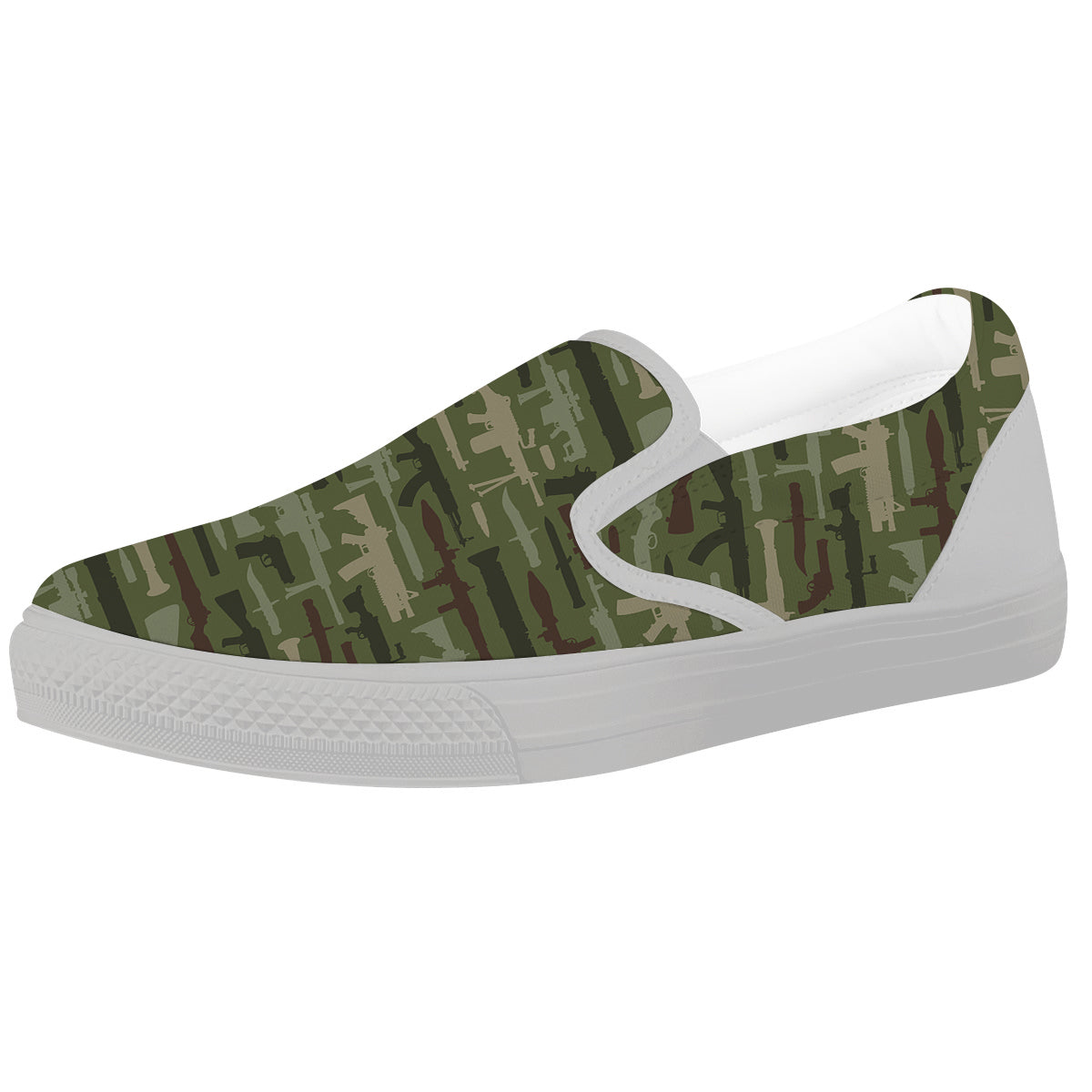 Military Gun Camo Print White Slip On Shoes-grizzshop