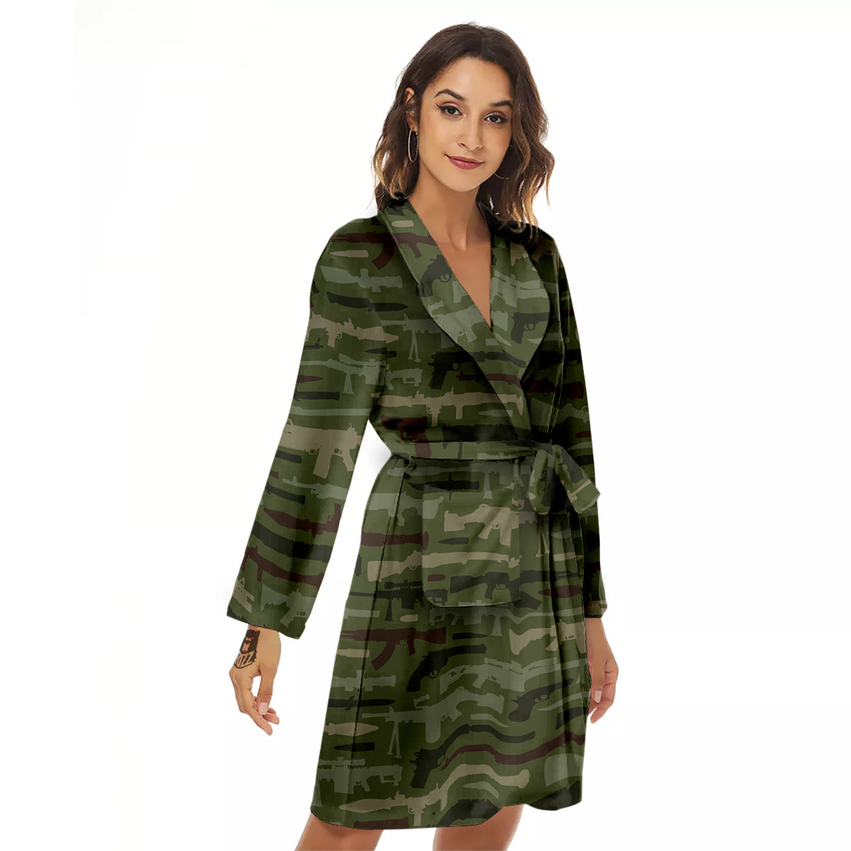Military Gun Camo Print Women's Robe-grizzshop