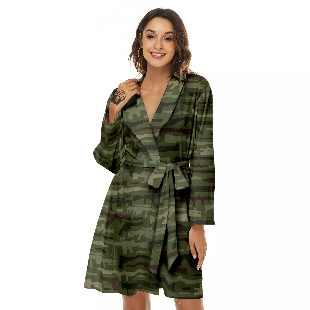 Military Gun Camo Print Women's Robe-grizzshop